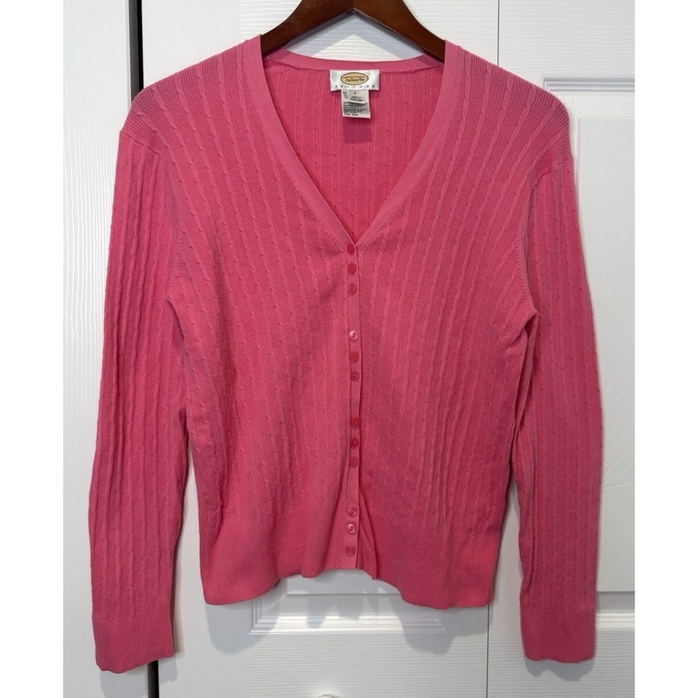 Vtg Talbots Womens Lightweight Cable Knit Cardigan Size L Y2K Twee Preppy Dainty